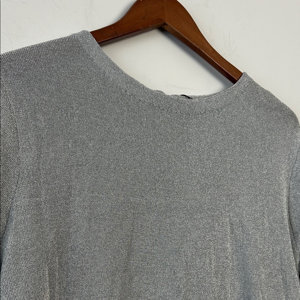 Zara|Elegant Metallic Silver Top sz L - Picture 2 of 4